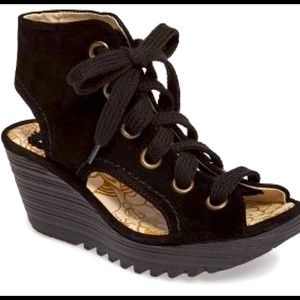 Fly London YABA suede sandals black Sz 39